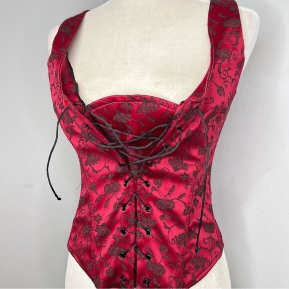 NWT Vintage Y2K Victorias Secret Lace Up Bustier Corset Red Black M - Picture 4 of 6